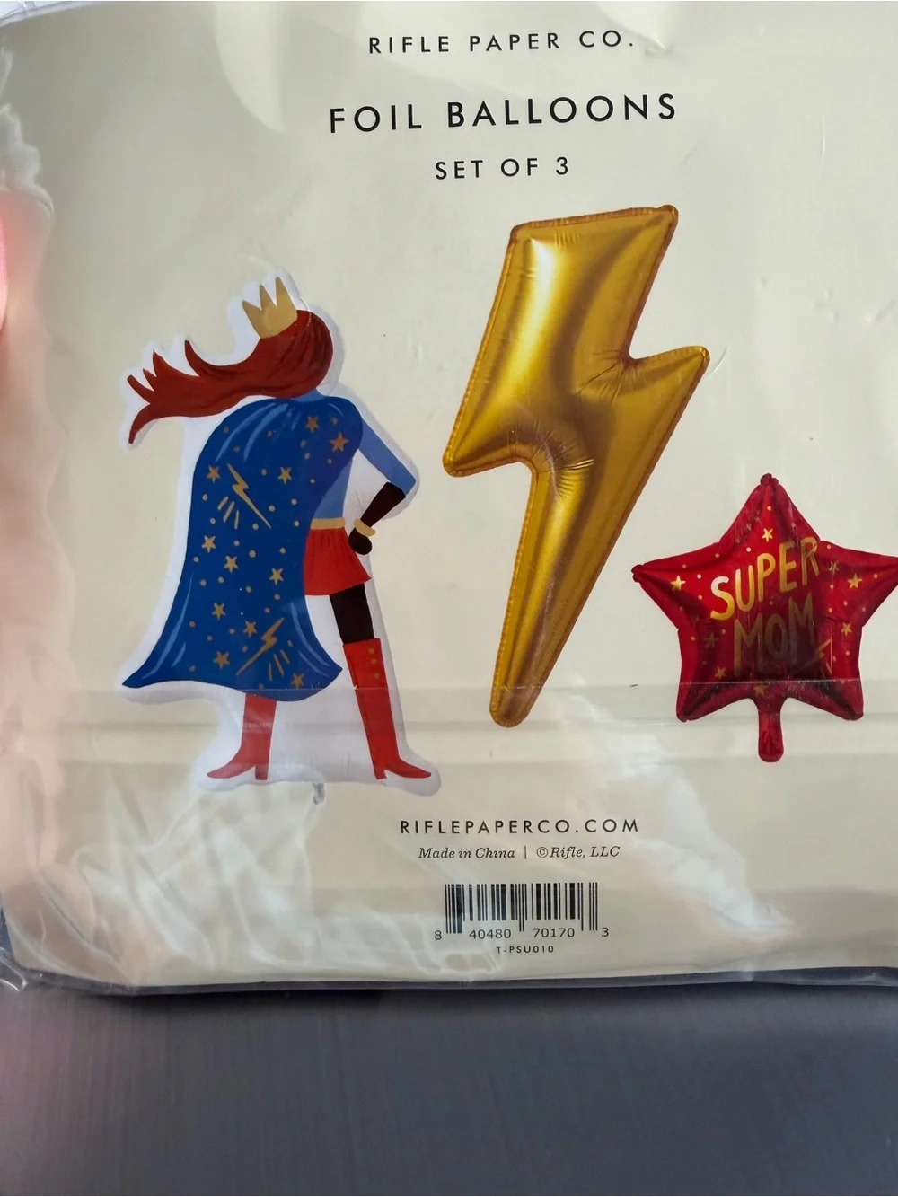 Rifle Paper Co. Foil Balloon Trio in Blue, Gold, Red with weight and ribbon